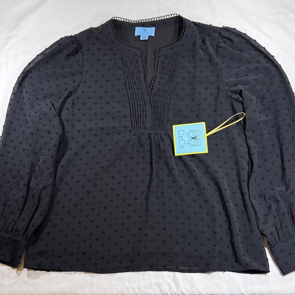 CeCe Black Textured Long Sleeve Top - Picture 4 of 9